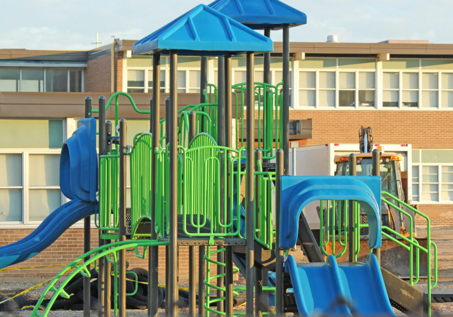 Playground A playground with many different types of play equipment.